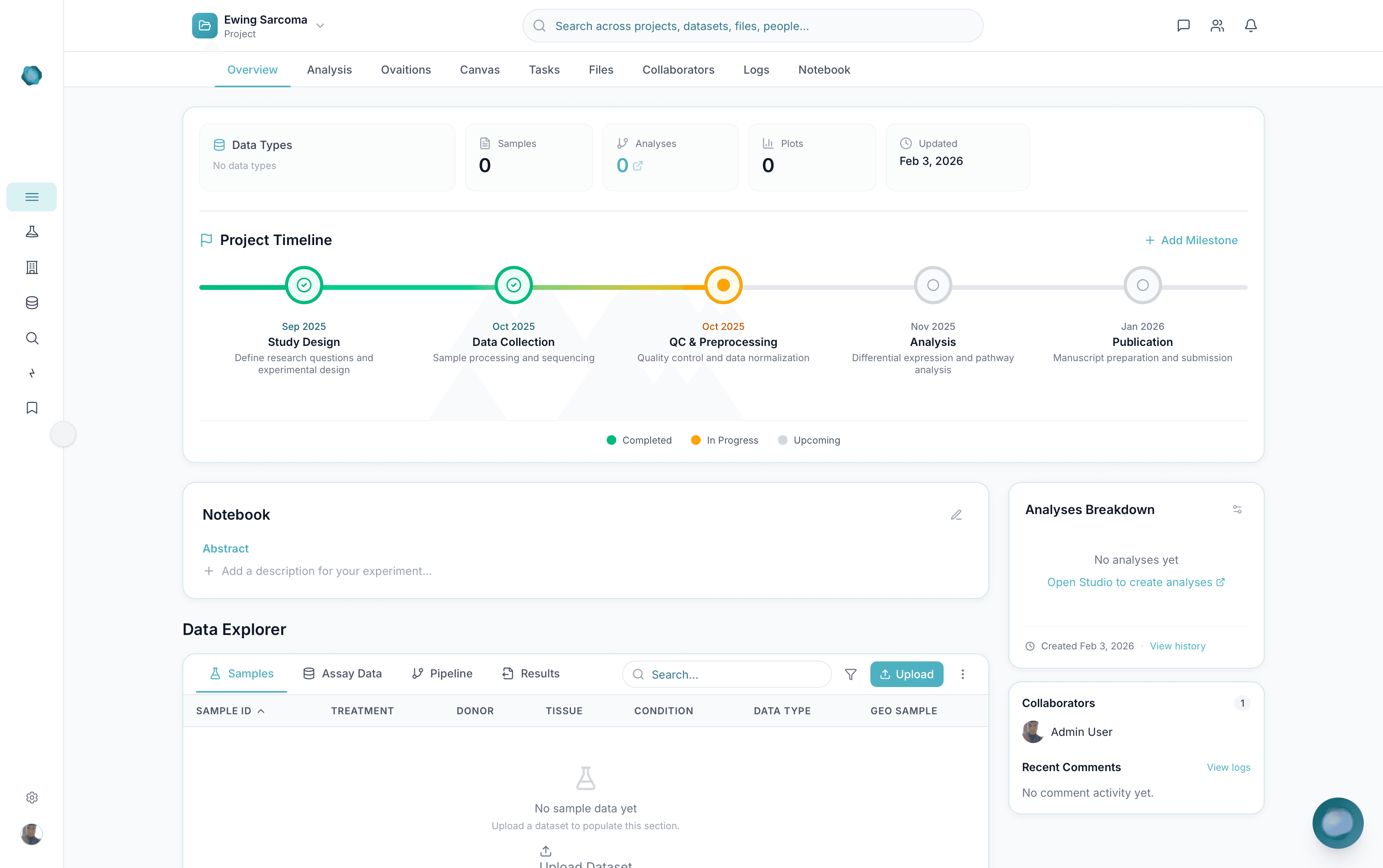 OVAITY workspace connecting projects, experiments and context