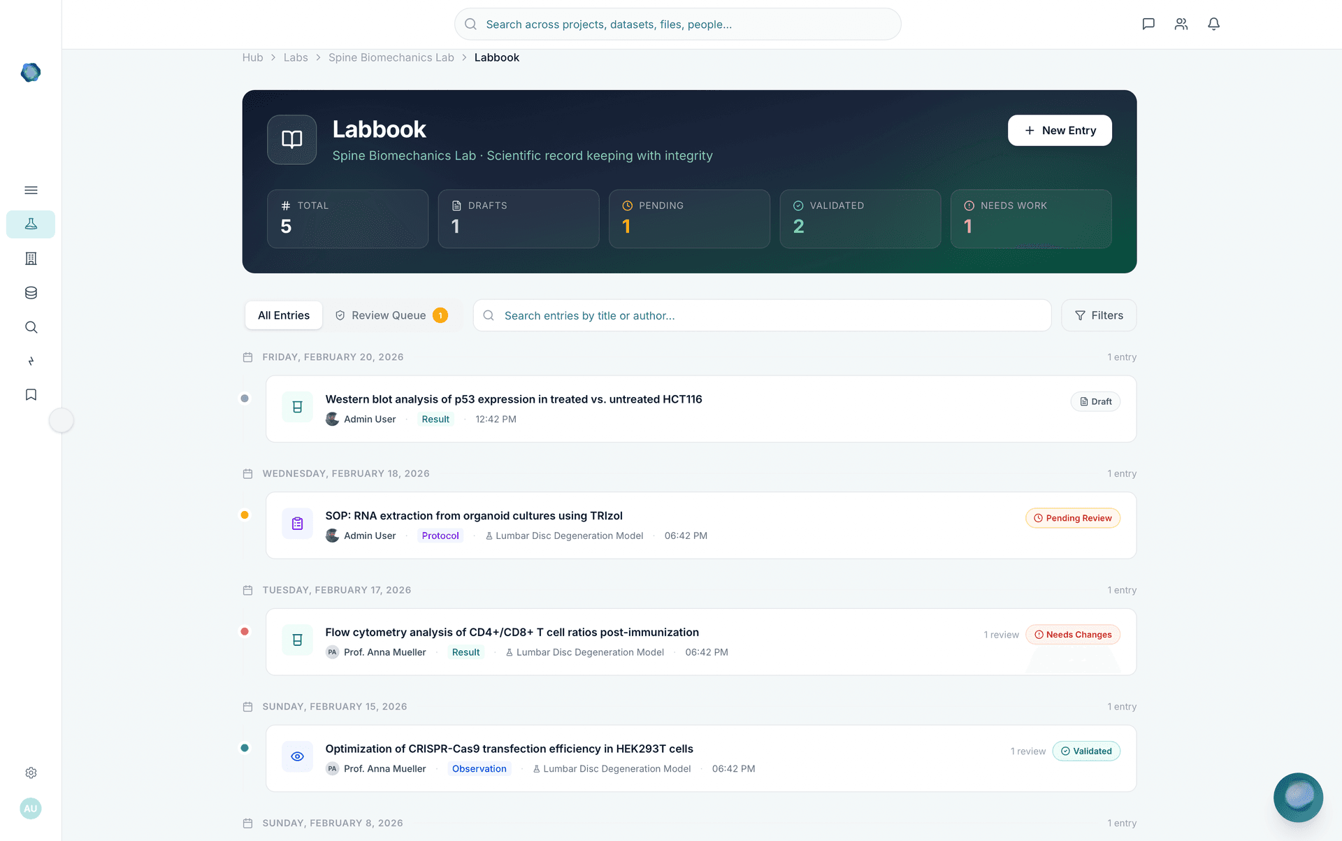 OVAITY scientific memory with experiments, decisions, and structured research context
