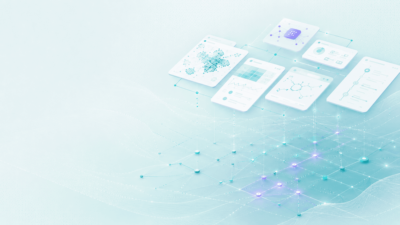 Scientists collaborating in a connected research environment with AI-assisted project context